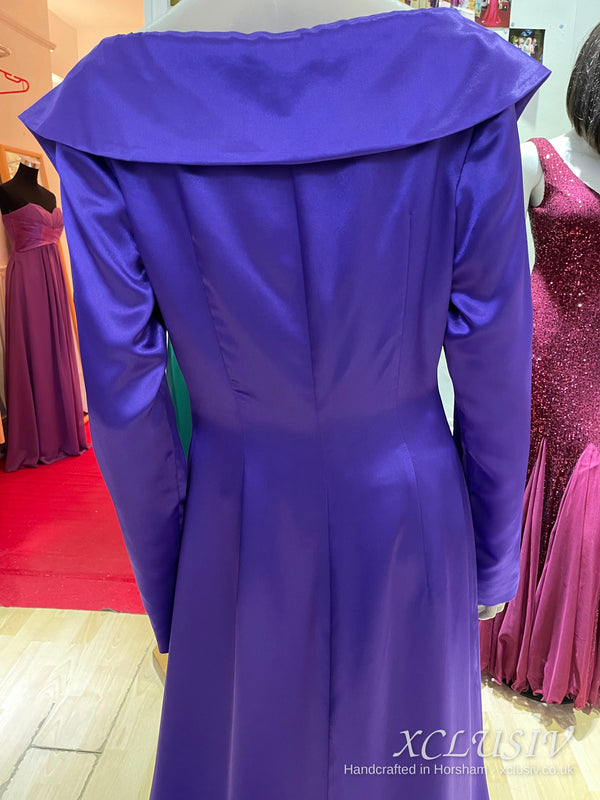 Purple Satin Hooded Coat with Train – XCLUSIV Horsham (view 2)