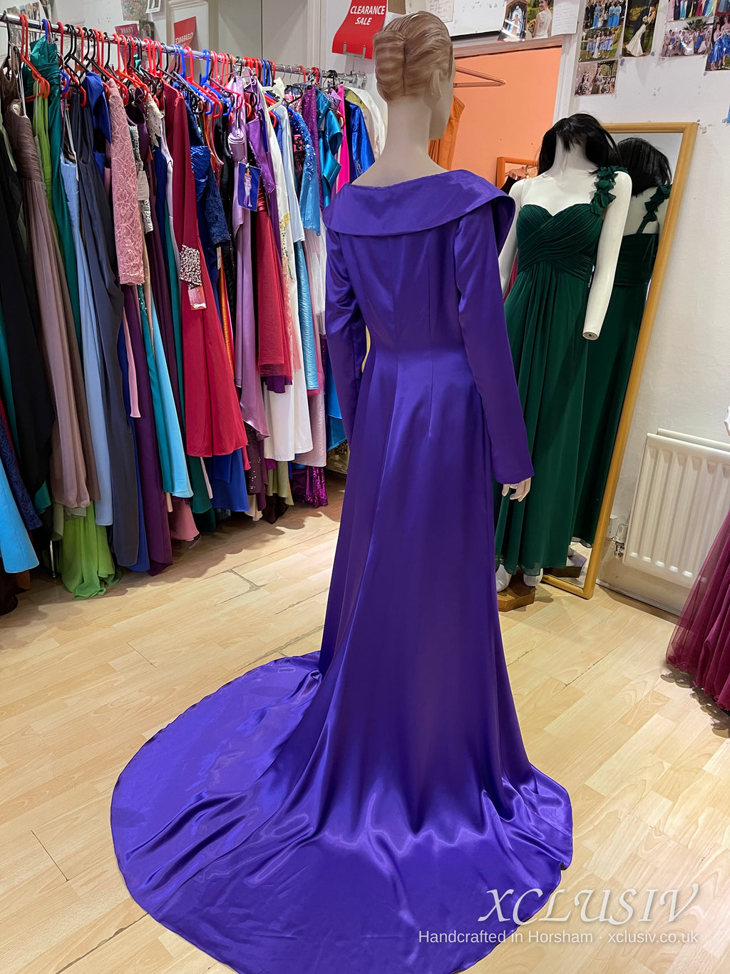 Purple Satin Hooded Coat with Train – XCLUSIV Horsham (view 3)