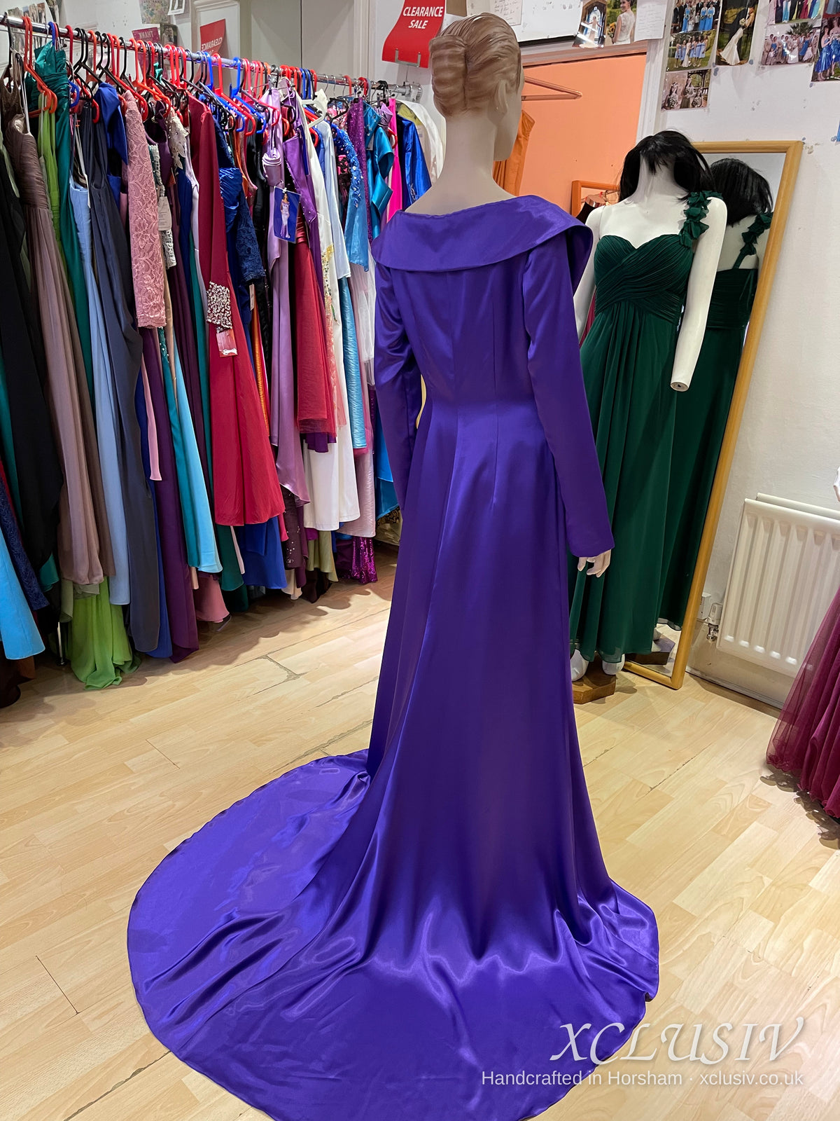 Purple Satin Hooded Coat with Train – XCLUSIV Horsham (view 3)
