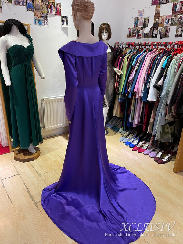 Purple Satin Hooded Coat with Train – XCLUSIV Horsham (view 4)