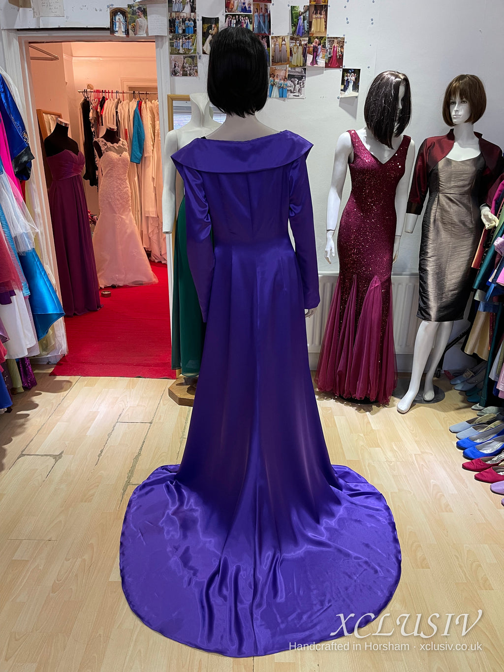 Purple Satin Hooded Coat with Train – XCLUSIV Horsham (view 5)