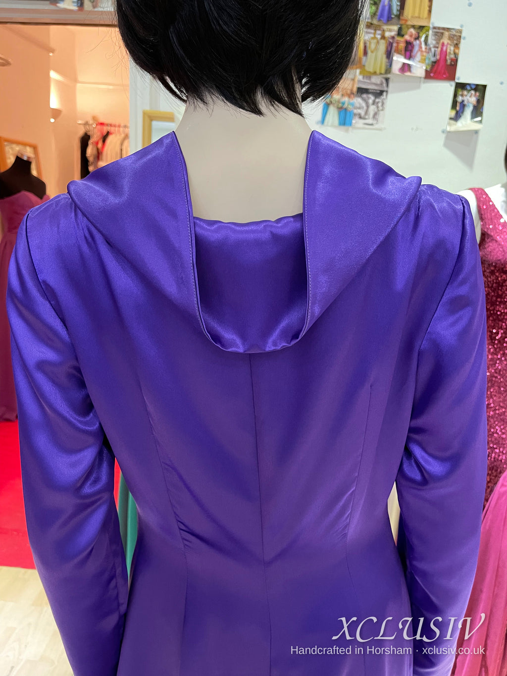 Purple Satin Hooded Coat with Train – XCLUSIV Horsham (view 6)