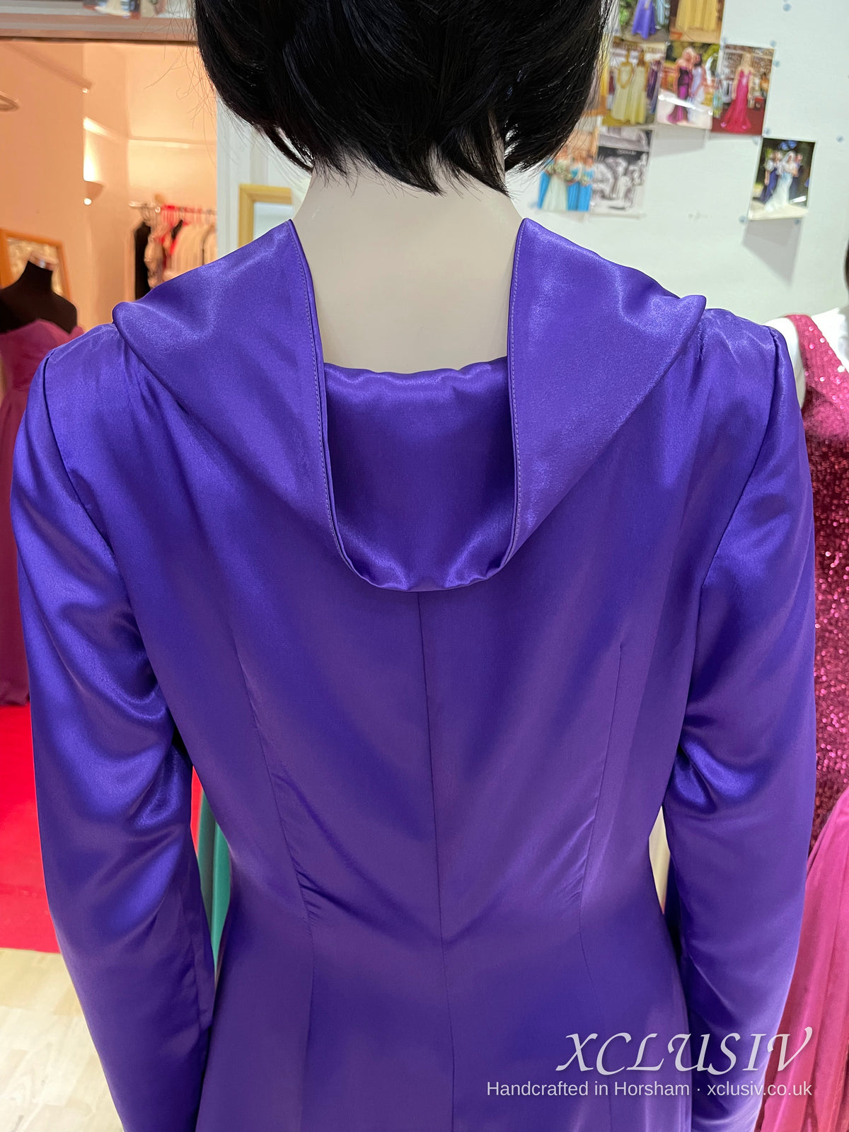 Purple Satin Hooded Coat with Train – XCLUSIV Horsham (view 6)