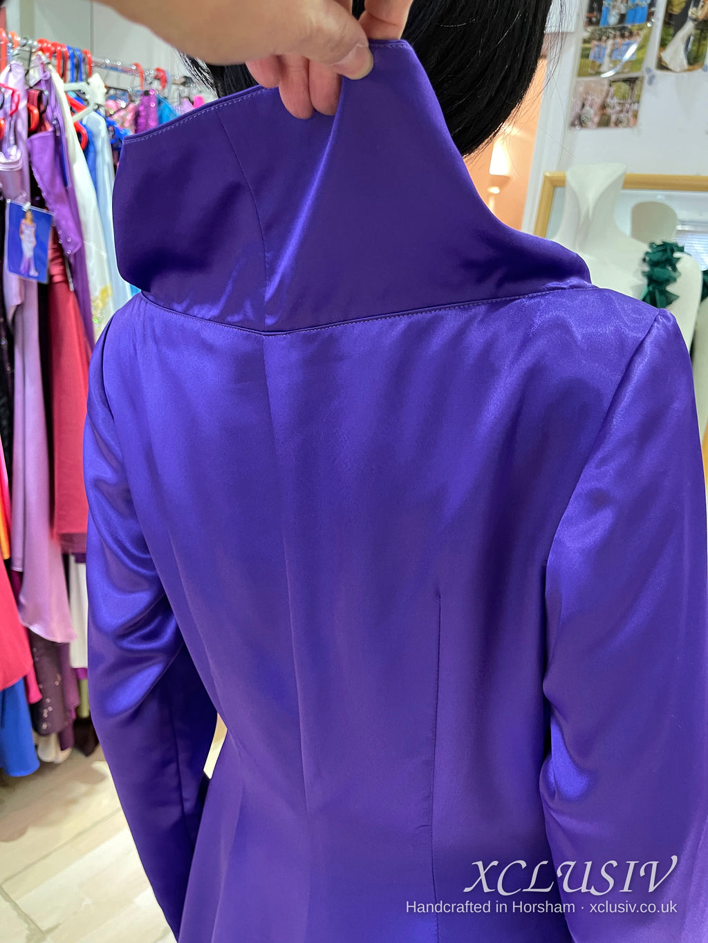 Purple Satin Hooded Coat with Train – XCLUSIV Horsham (view 7)