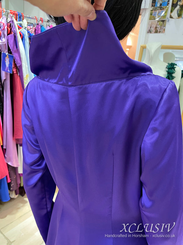 Purple Satin Hooded Coat with Train – XCLUSIV Horsham (view 7)