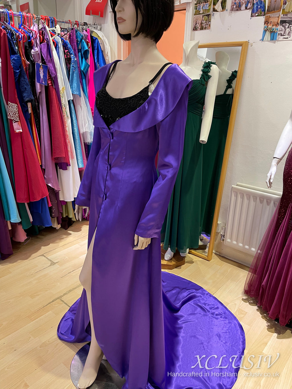 Purple Satin Hooded Coat with Train – XCLUSIV Horsham (view 9)