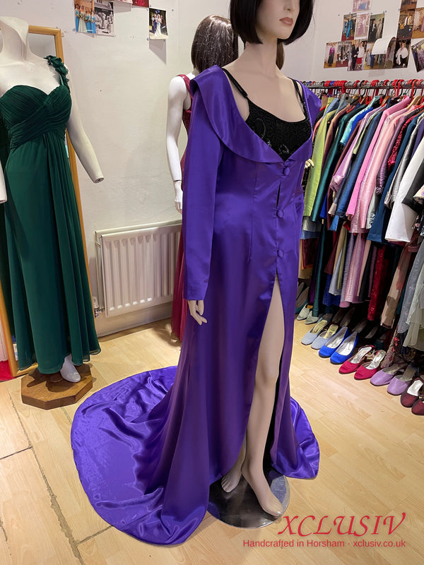 Purple Satin Hooded Coat with Train – XCLUSIV Horsham (view 10)