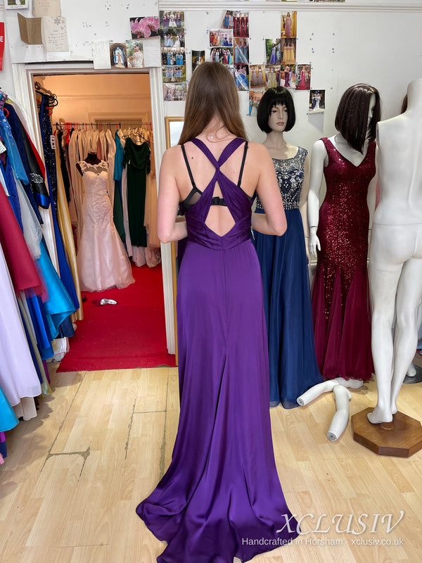 Purple Satin Plunge Prom Dress – XCLUSIV Horsham (view 2)