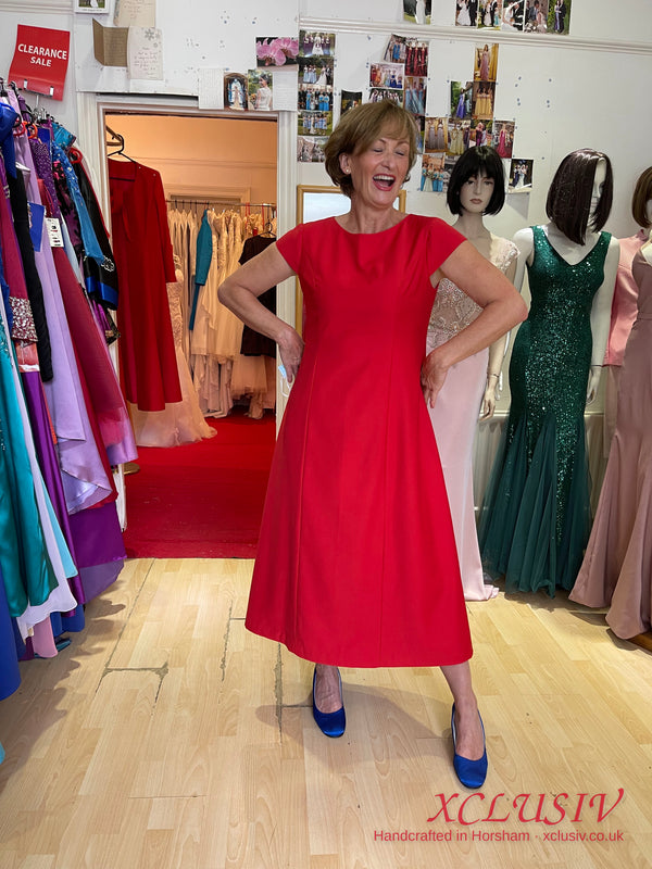 Red Cap-Sleeve A-Line Dress – Mother of the Bride – XCLUSIV Horsham (view 2)