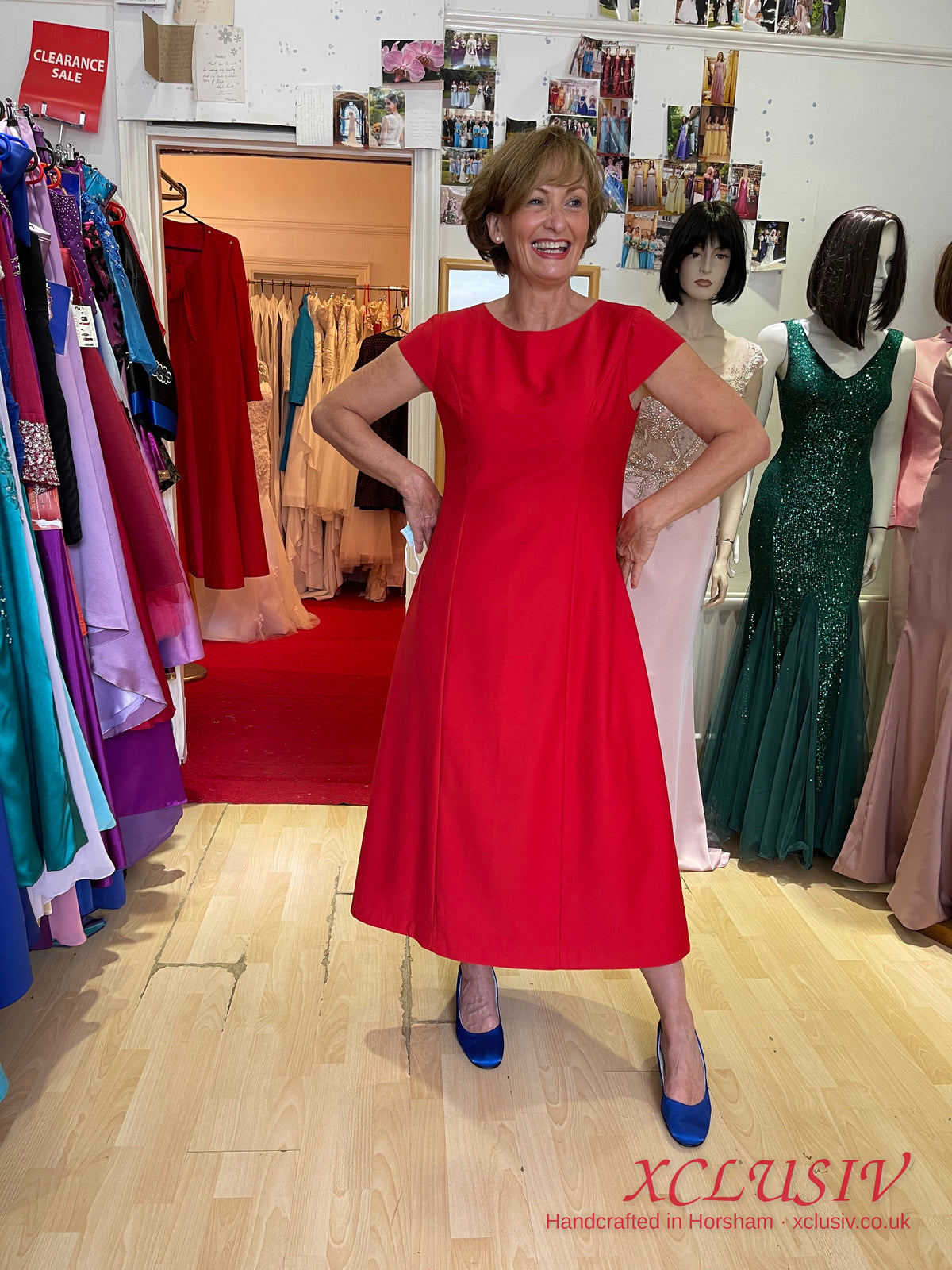 Red Cap-Sleeve A-Line Dress – Mother of the Bride – XCLUSIV Horsham (view 3)