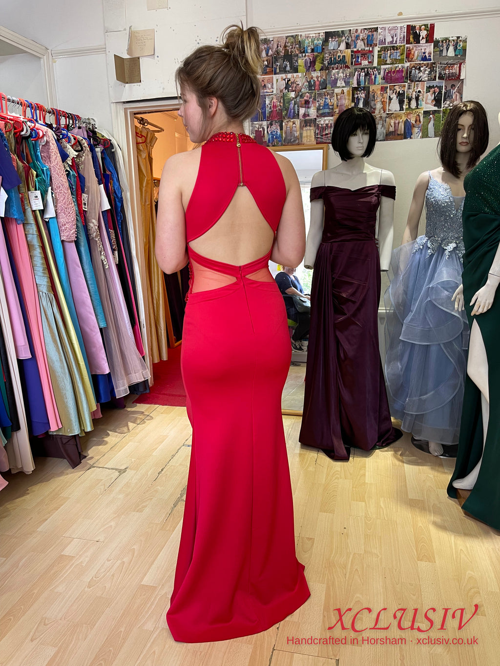 Red Crepe Jewelled Halter Cut-Out Prom Dress – XCLUSIV Horsham (view 2)