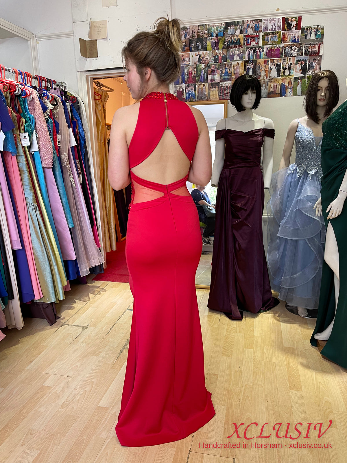 Red Crepe Jewelled Halter Cut-Out Prom Dress – XCLUSIV Horsham (view 2)