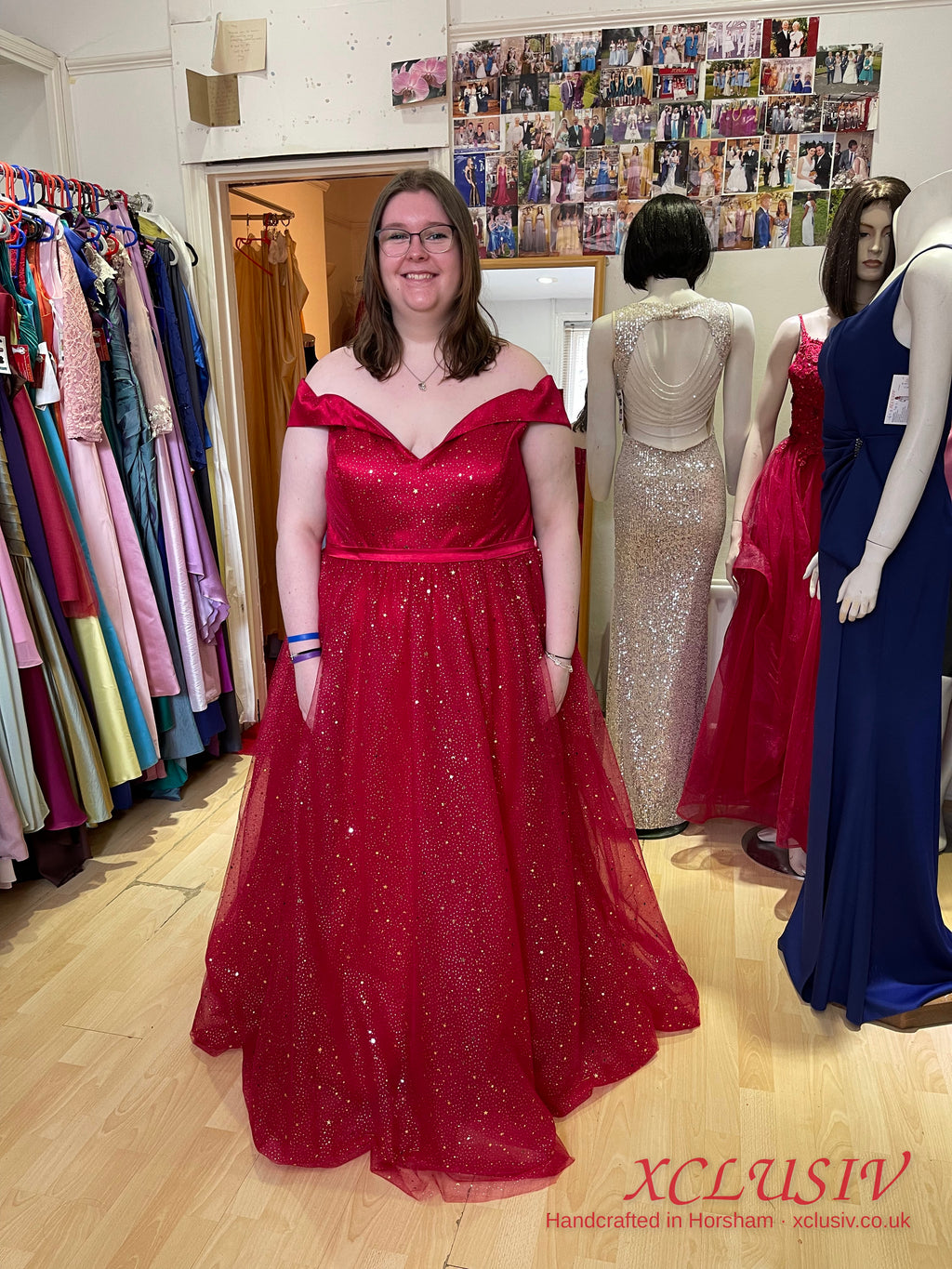 Red Glitter Tulle Off-Shoulder Ball Gown Prom Dress – XCLUSIV Horsham