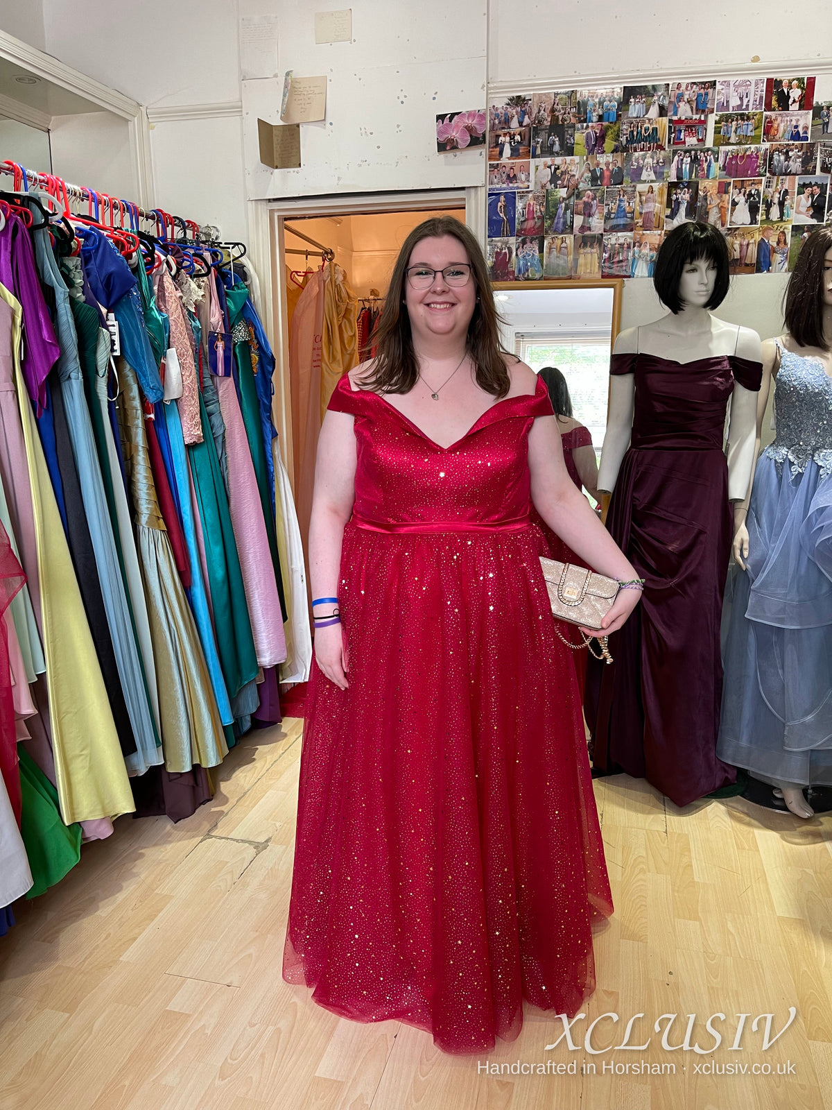 Red Glitter Tulle Off-Shoulder Ball Gown Prom Dress – XCLUSIV Horsham (view 2)