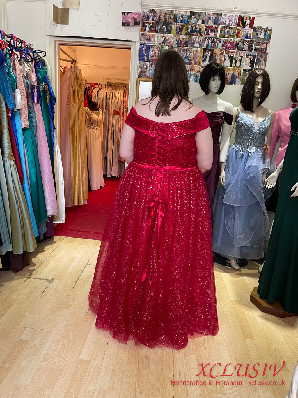 Red Glitter Tulle Off-Shoulder Ball Gown Prom Dress – XCLUSIV Horsham (view 3)