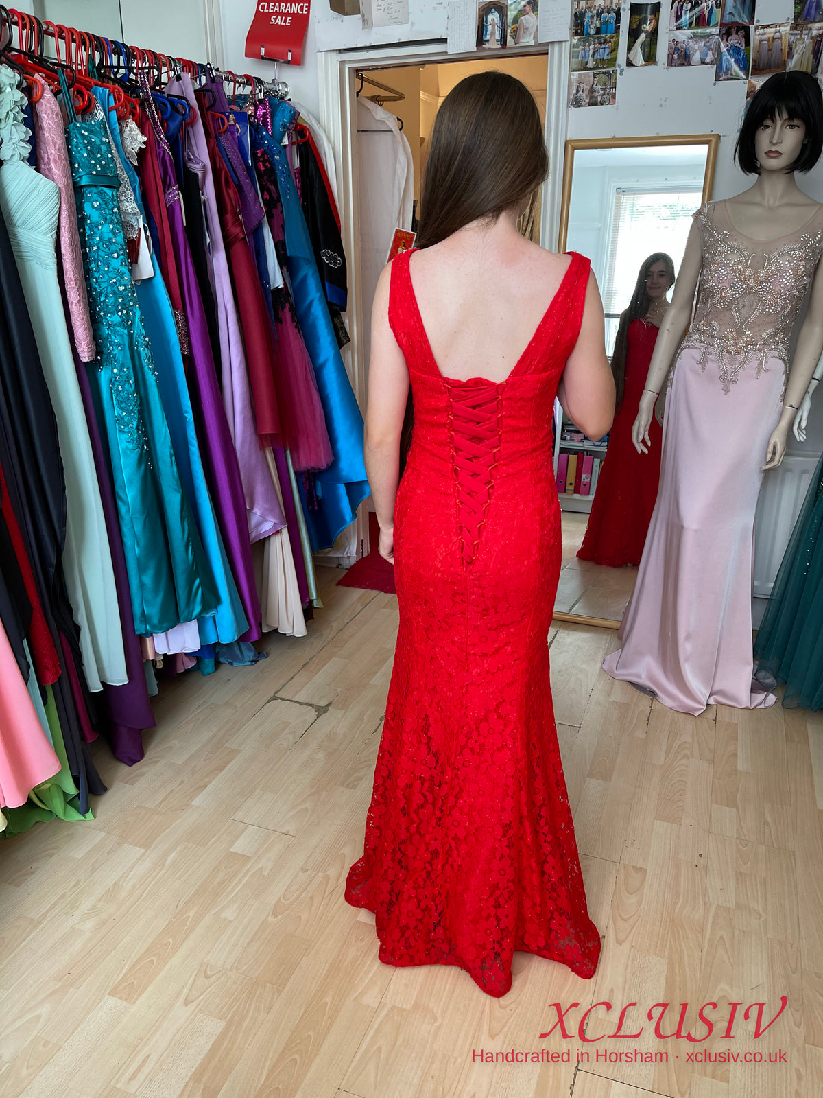 Red Lace Beaded Mermaid Prom Dress – XCLUSIV Horsham (view 5)