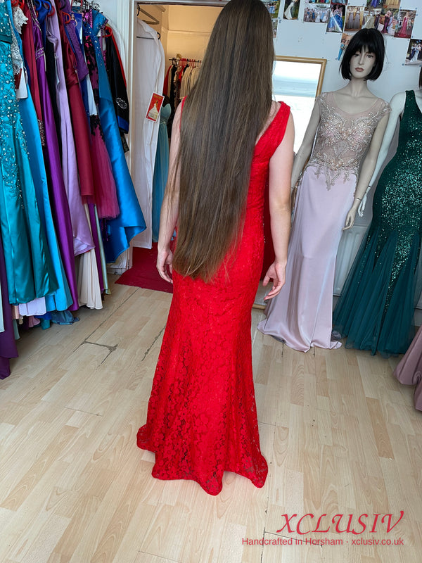 Red Lace Beaded Mermaid Prom Dress – XCLUSIV Horsham (view 6)