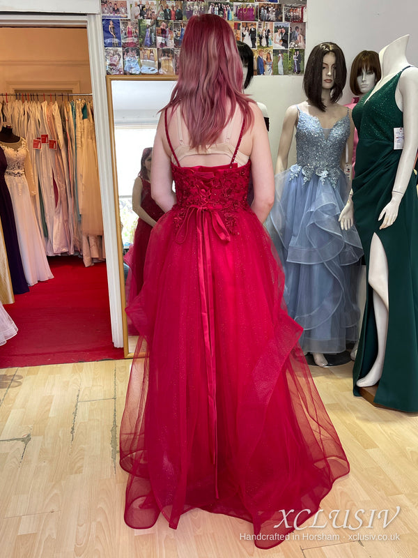 Red Lace Tulle Lace-Up Back A-Line Prom Dress – XCLUSIV Horsham (view 4)