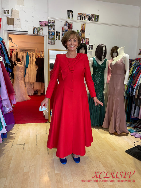 Red Long Coat Dress – Mother of the Bride – XCLUSIV Horsham