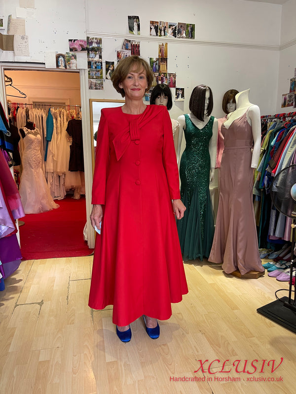 Red Long Coat Dress – Mother of the Bride – XCLUSIV Horsham (view 2)