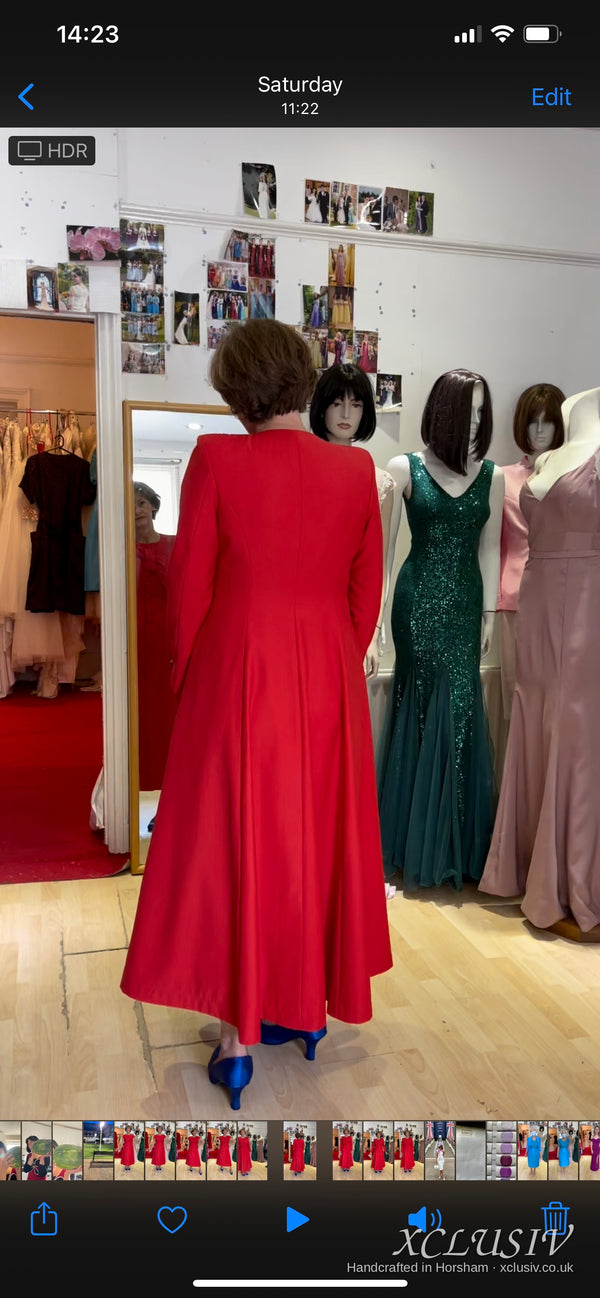 Red Long Coat Dress – Mother of the Bride – XCLUSIV Horsham (view 3)
