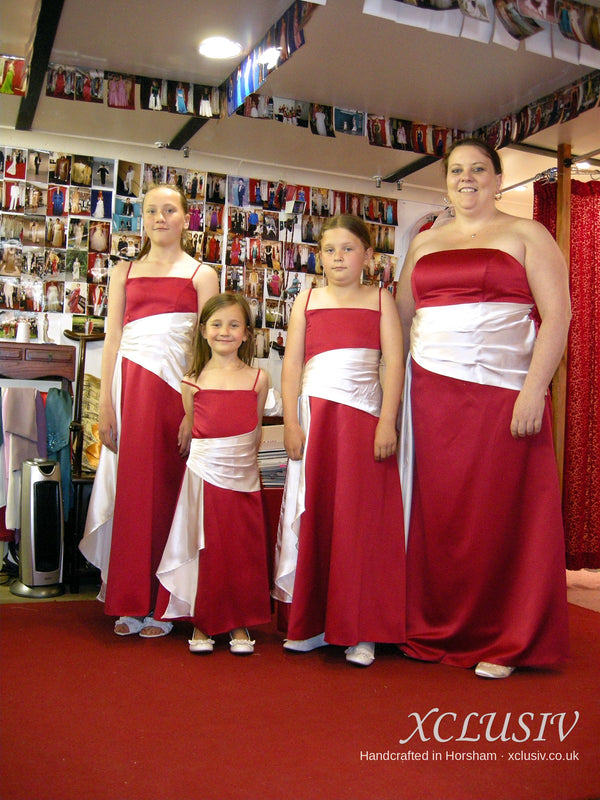 Red Satin Bridesmaid Dresses with White Wrap Sash – XCLUSIV Horsham (view 2)