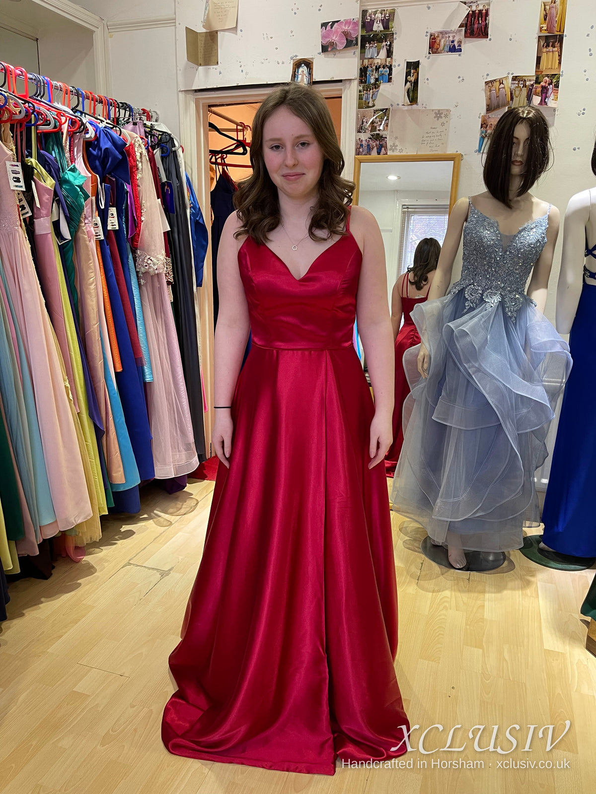 Red Satin V-Neck Ball Gown Prom Dress – XCLUSIV Horsham