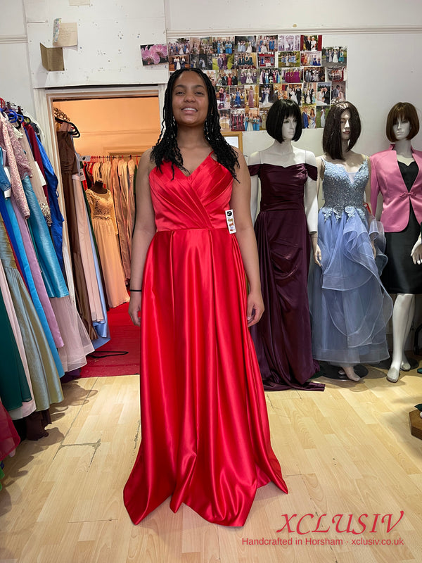 Red Satin V-Neck Lace-Up Back Ball Gown Prom Dress – XCLUSIV Horsham
