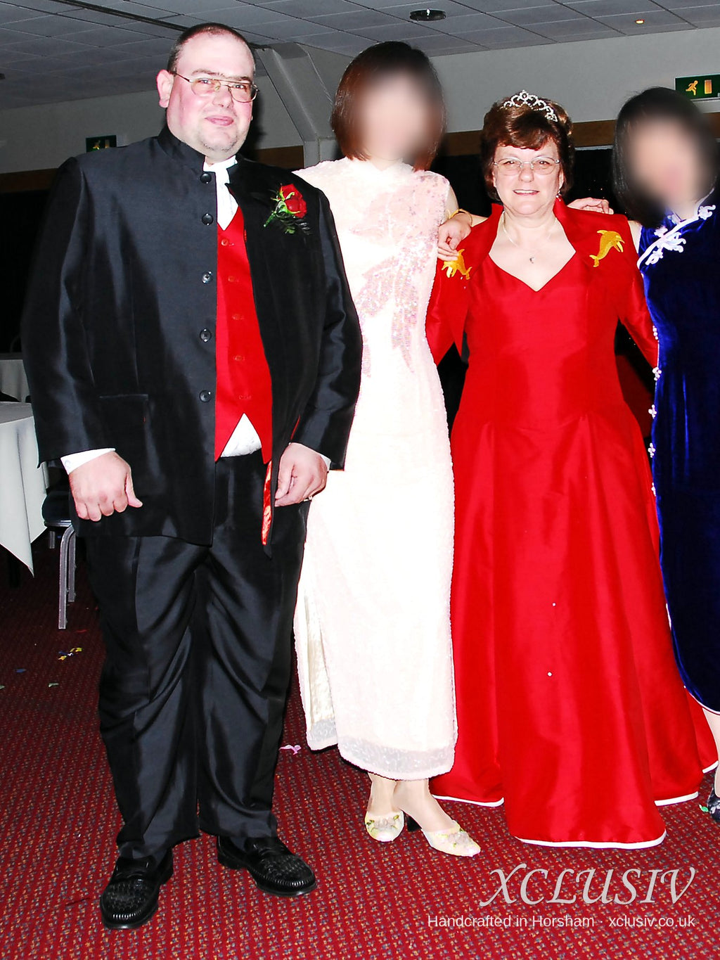 Red and black themed wedding party with groom's black mandarin-collar jacket – XCLUSIV Horsham