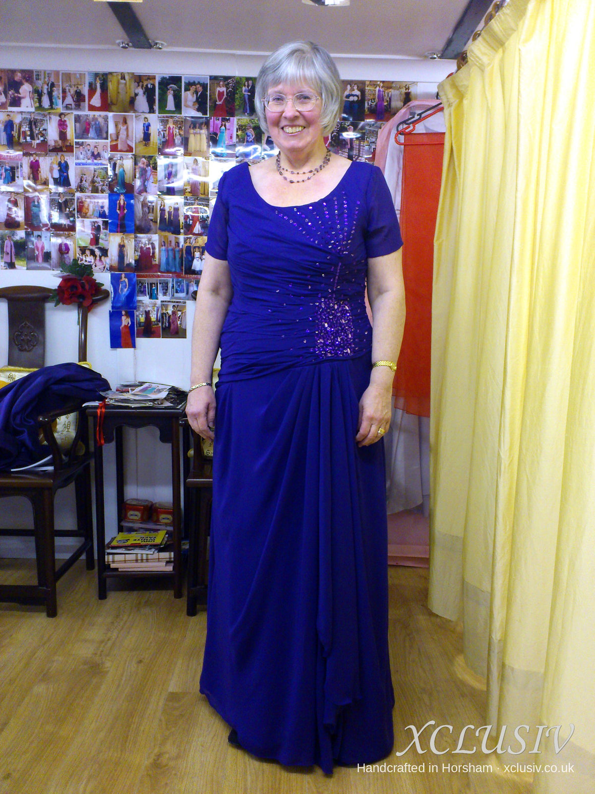 Royal Blue Chiffon Draped Long Dress with Sequins – Mother of the Bride – XCLUSIV Horsham