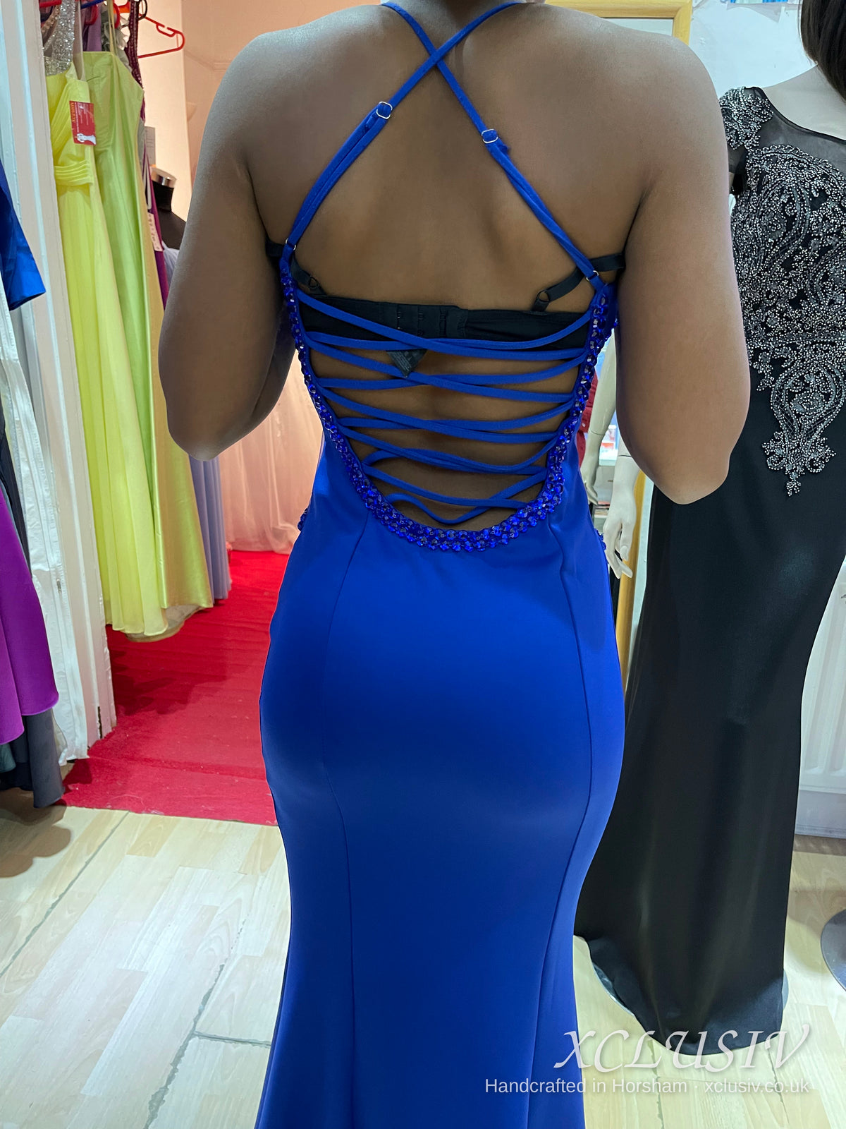 Royal Blue Crepe Beaded Lace-Up Back Prom Dress – XCLUSIV Horsham