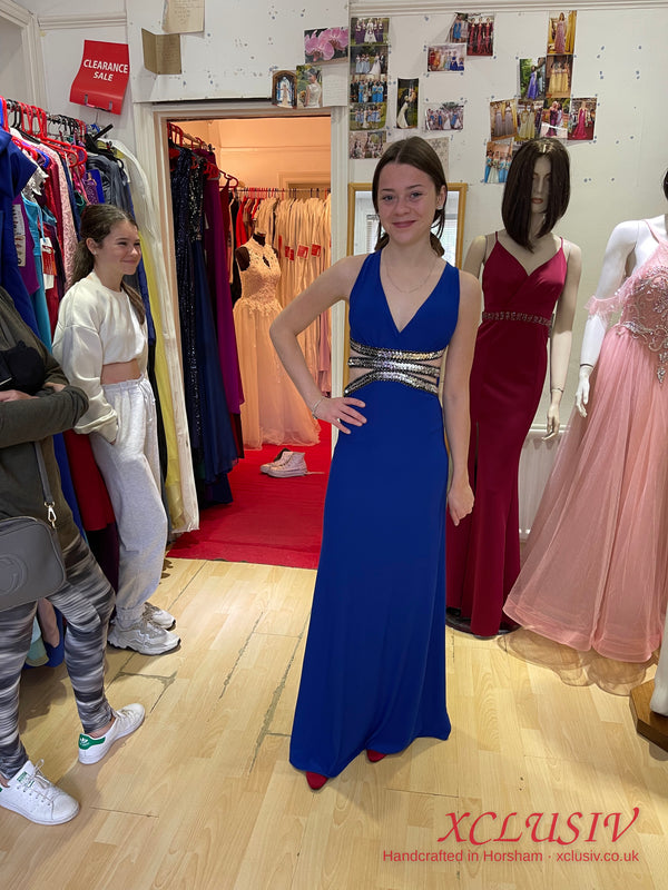 Royal Blue Halter Beaded Cut-Out Prom Dress – XCLUSIV Horsham (view 4)