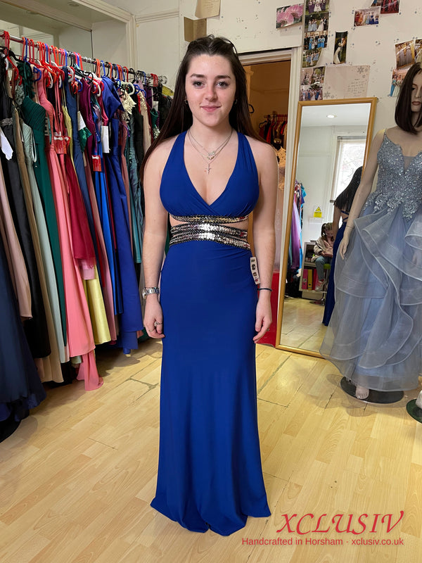 Royal Blue Halter Beaded Cut-Out Prom Dress – XCLUSIV Horsham (view 7)