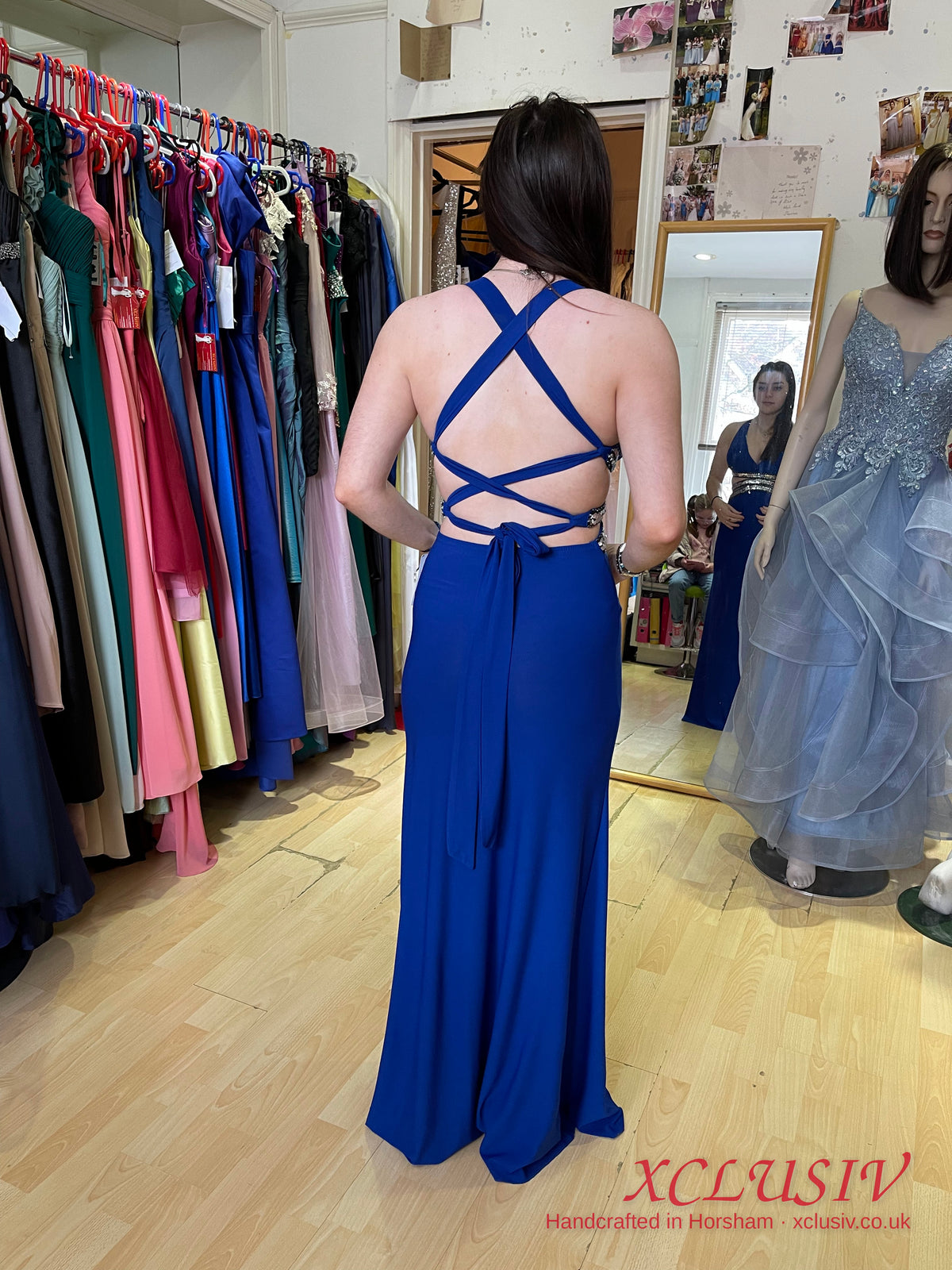 Royal Blue Halter Beaded Cut-Out Prom Dress – XCLUSIV Horsham (view 8)