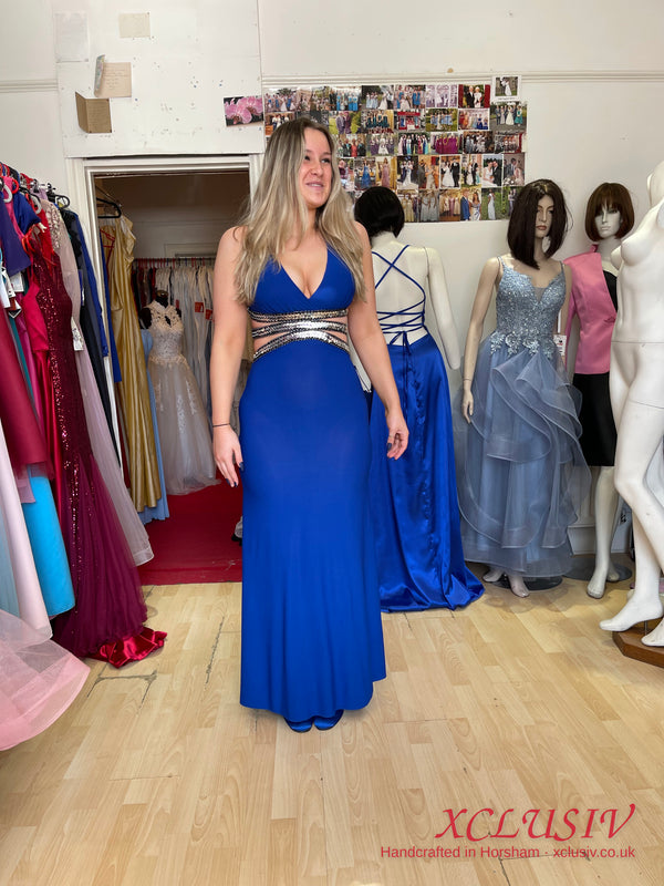 Royal Blue Halter Beaded Cut-Out Prom Dress – XCLUSIV Horsham (view 11)