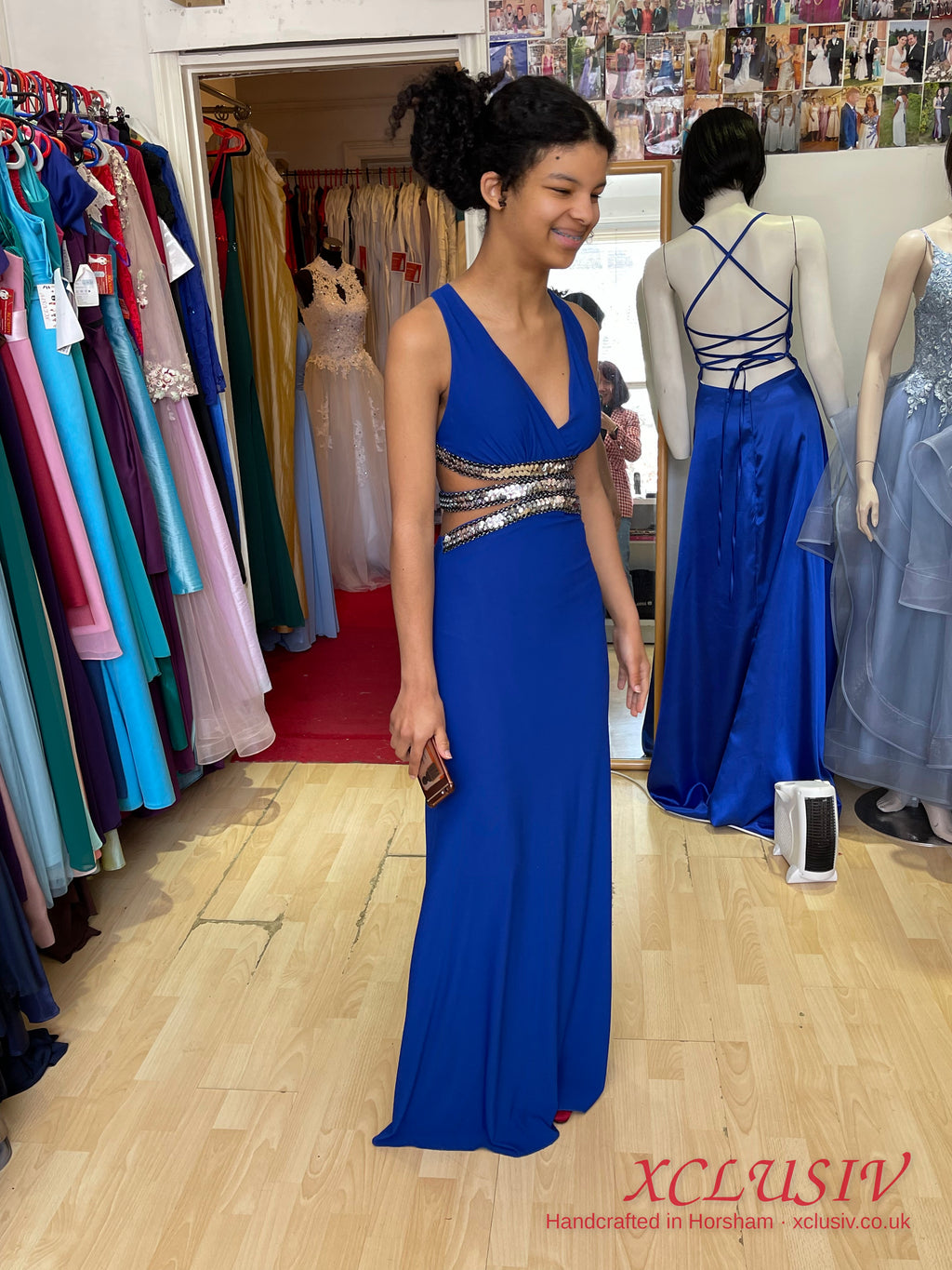 Royal Blue Halter Beaded Cut-Out Prom Dress – XCLUSIV Horsham (view 12)