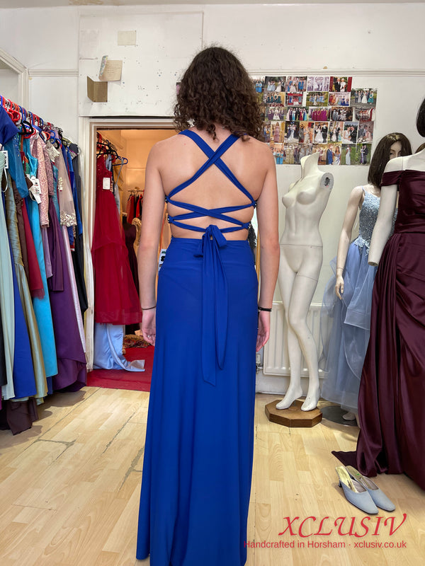 Royal Blue Halter Beaded Cut-Out Prom Dress – XCLUSIV Horsham (view 15)