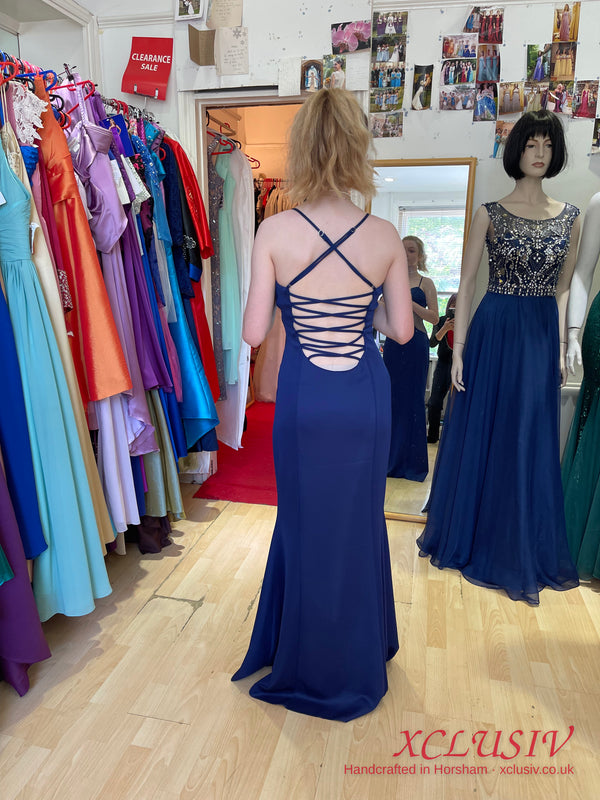 Royal Blue Lace-Up Back Cut-Out Prom Dress – XCLUSIV Horsham (view 2)