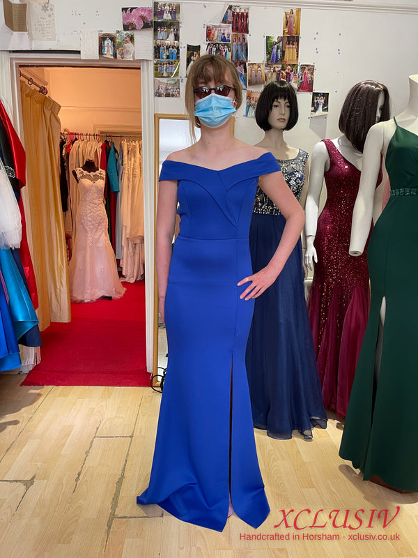 Royal Blue Off-Shoulder Fitted Prom Dress – XCLUSIV Horsham (view 3)