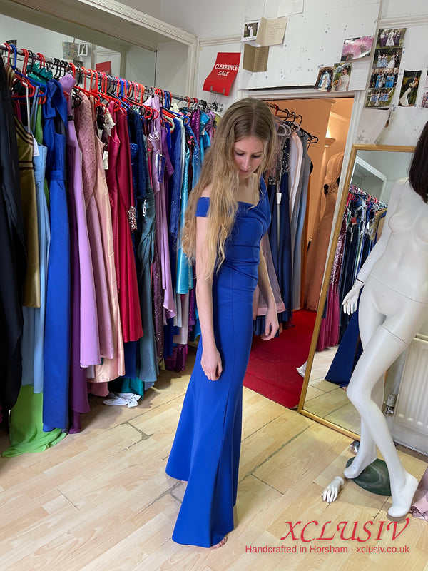 Royal Blue Off-Shoulder Fitted Prom Dress – XCLUSIV Horsham (view 7)