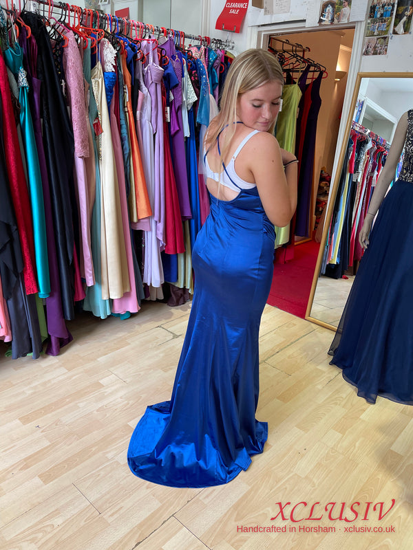 Royal Blue Satin Fitted Prom Dress – XCLUSIV Horsham (view 2)