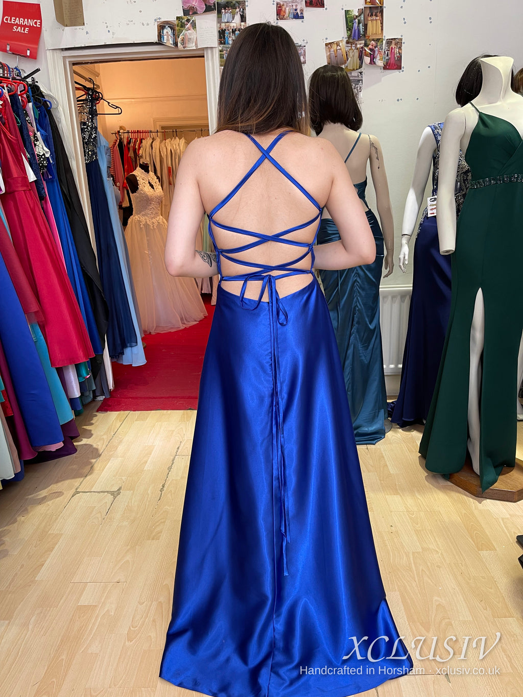Royal Blue Satin Lace-Up Back A-Line Prom Dress – XCLUSIV Horsham