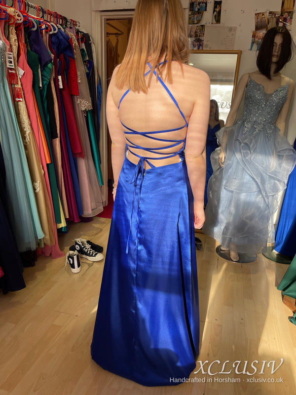 Royal Blue Satin Lace-Up Back A-Line Prom Dress – XCLUSIV Horsham (view 4)