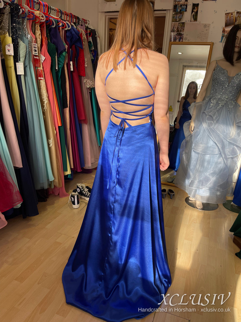 Royal Blue Satin Lace-Up Back A-Line Prom Dress – XCLUSIV Horsham (view 5)