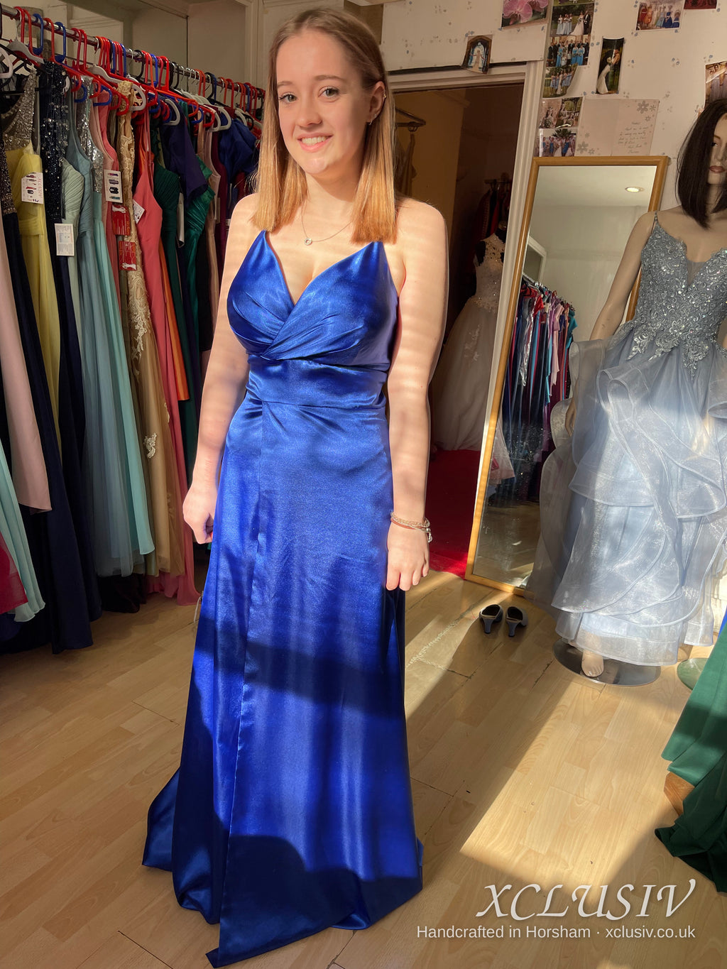 Royal Blue Satin Lace-Up Back A-Line Prom Dress – XCLUSIV Horsham (view 6)