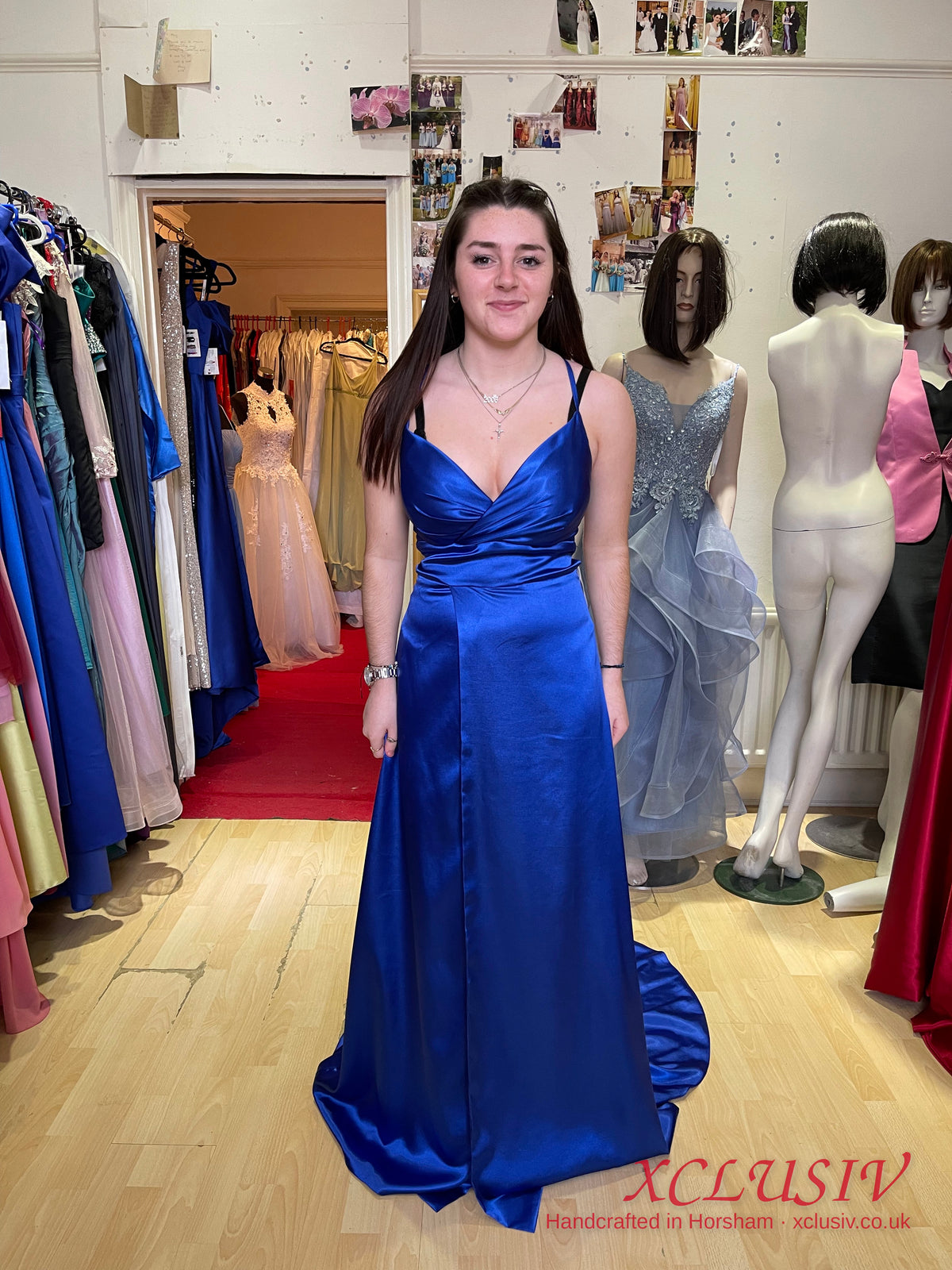 Royal Blue Satin Lace-Up Back A-Line Prom Dress – XCLUSIV Horsham (view 8)