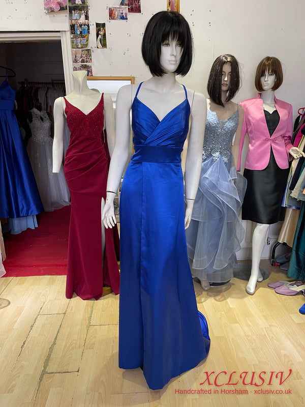 Royal Blue Satin Lace-Up Back A-Line Prom Dress – XCLUSIV Horsham (view 9)