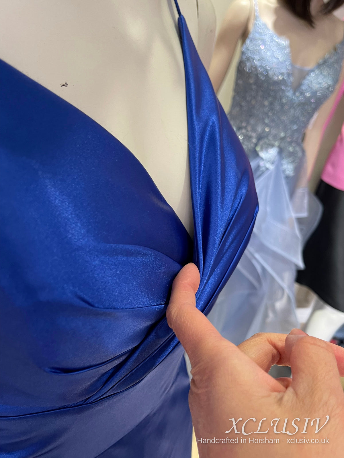 Royal Blue Satin Lace-Up Back A-Line Prom Dress – XCLUSIV Horsham (view 12)