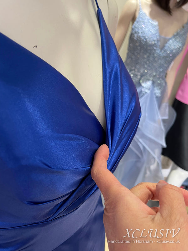 Royal Blue Satin Lace-Up Back A-Line Prom Dress – XCLUSIV Horsham (view 12)