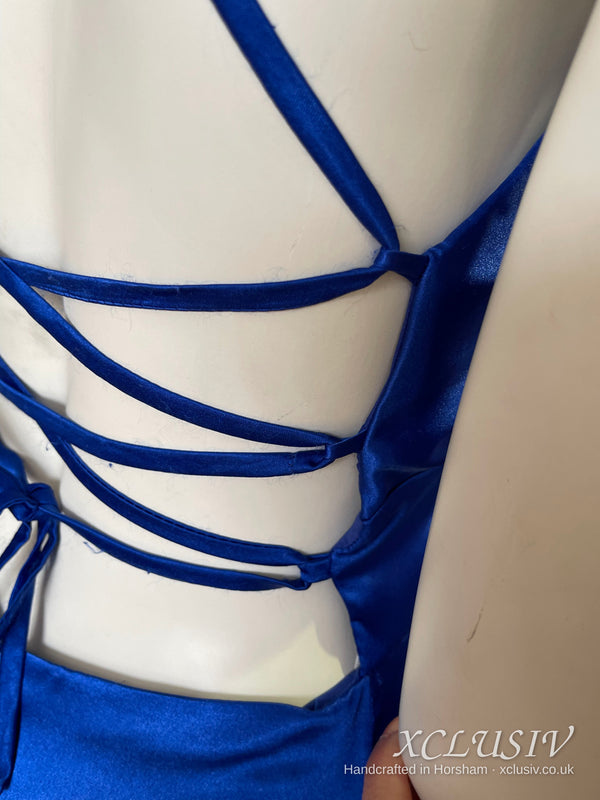 Royal Blue Satin Lace-Up Back A-Line Prom Dress – XCLUSIV Horsham (view 13)